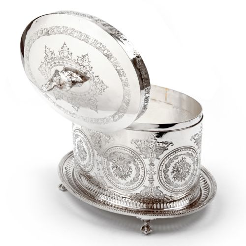 VICTORIAN HENRY WILKINSON OVAL SILVER PLATED BISCUIT BOX - ADDITIONAL PHOTO 2