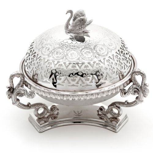 victorian silver plated butter preserve dish with opeline glass liner - CATEGORY: ANTIQUE SILVER - DATED 1880