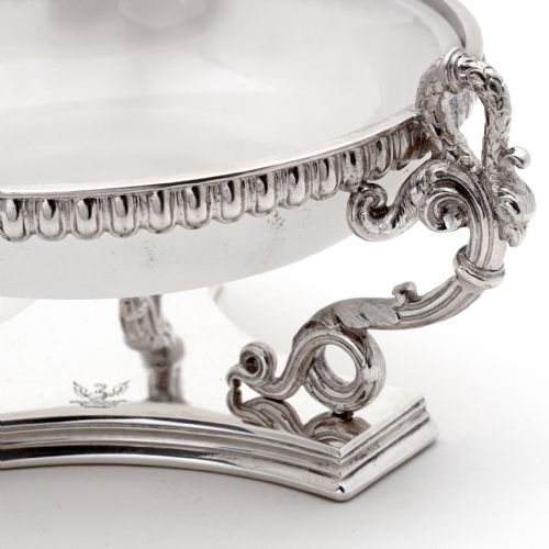 VICTORIAN SILVER PLATED BUTTER PRESERVE DISH WITH OPELINE GLASS LINER - ADDITIONAL PHOTO 3
