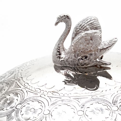 VICTORIAN SILVER PLATED BUTTER PRESERVE DISH WITH OPELINE GLASS LINER - ADDITIONAL PHOTO 4