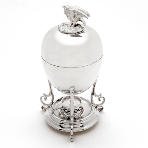 victorian silver plated egg boiler with chicken shaped finial - CATEGORY: ANTIQUE SILVER - DATED 1890