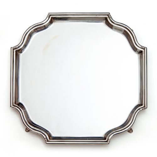 unusual vintage square shaped silver salver on four hoof feet - CATEGORY: ANTIQUE SILVER - DATED 1930