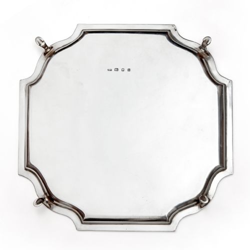 UNUSUAL VINTAGE SQUARE SHAPED SILVER SALVER ON FOUR HOOF FEET - ADDITIONAL PHOTO 1