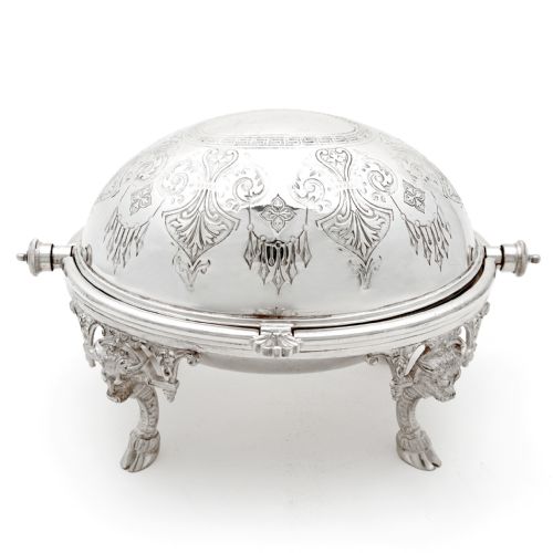 victorian silver plated revolving lid butter dish with frosted glass liner - CATEGORY: ANTIQUE SILVER - DATED 1890