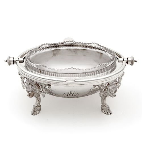 VICTORIAN SILVER PLATED REVOLVING LID BUTTER DISH WITH FROSTED GLASS LINER - ADDITIONAL PHOTO 1
