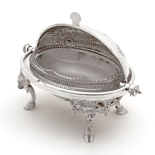 VICTORIAN SILVER PLATED REVOLVING LID BUTTER DISH WITH FROSTED GLASS LINER - ADDITIONAL PHOTO 2
