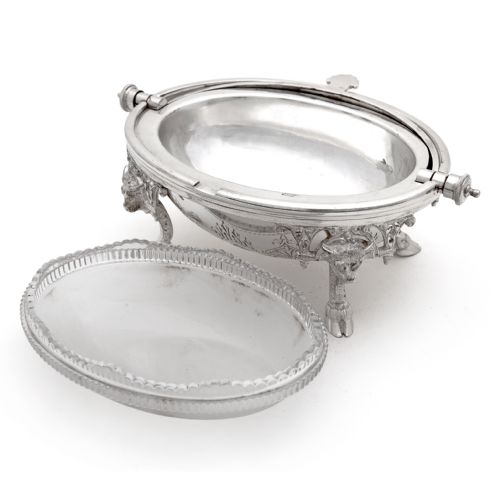 VICTORIAN SILVER PLATED REVOLVING LID BUTTER DISH WITH FROSTED GLASS LINER - ADDITIONAL PHOTO 3