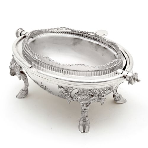 VICTORIAN SILVER PLATED REVOLVING LID BUTTER DISH WITH FROSTED GLASS LINER - ADDITIONAL PHOTO 4
