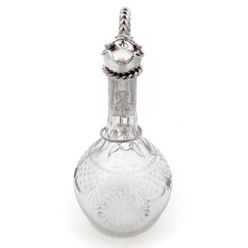 VICTORIAN SILVER PLATED AND CUT GLASS CLARET JUG WITH A ROPE AND TASSEL FINIAL - ADDITIONAL PHOTO 1