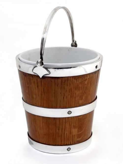 late victorian oak and silver plated ice pail with porcelain liner - CATEGORY: ANTIQUE SILVER - DATED 1890