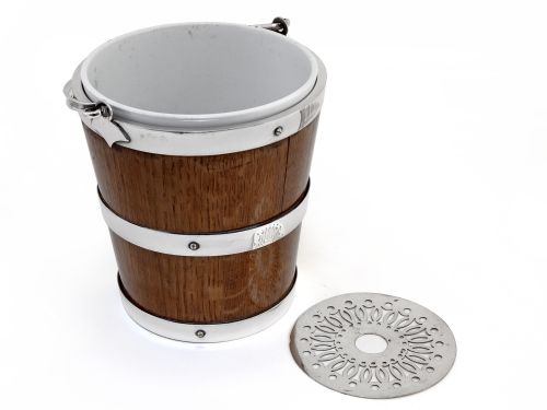 LATE VICTORIAN OAK AND SILVER PLATED ICE PAIL WITH PORCELAIN LINER - ADDITIONAL PHOTO 2