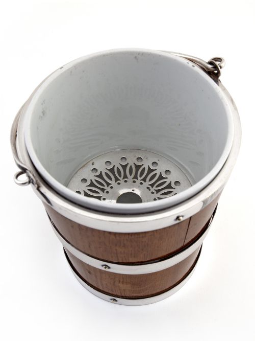 LATE VICTORIAN OAK AND SILVER PLATED ICE PAIL WITH PORCELAIN LINER - ADDITIONAL PHOTO 3