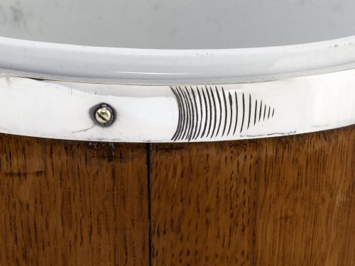 LATE VICTORIAN OAK AND SILVER PLATED ICE PAIL WITH PORCELAIN LINER - ADDITIONAL PHOTO 5