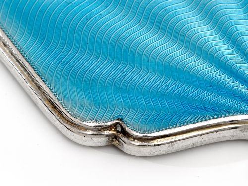 ART DECO STYLE BLUE GUILLOCHE ENAMEL AND SILVER HAND MIRROR - ADDITIONAL PHOTO 3