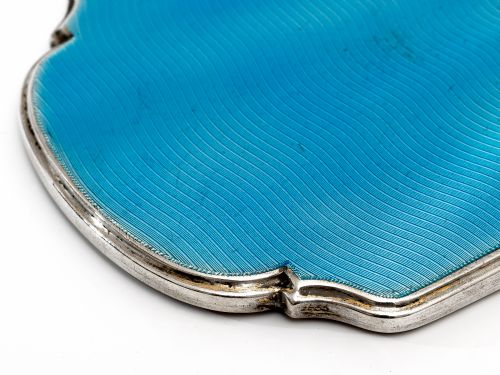 ART DECO STYLE BLUE GUILLOCHE ENAMEL AND SILVER HAND MIRROR - ADDITIONAL PHOTO 4