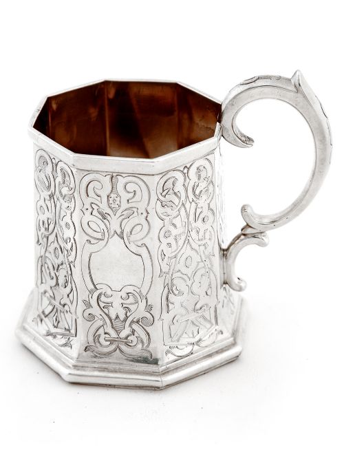 early victorian octagonal silver christening mug - CATEGORY: ANTIQUE SILVER - DATED 1850
