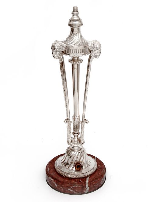 antique morlot silver plated table lamp with rams head motifs - CATEGORY: ANTIQUE SILVER - DATED 1900