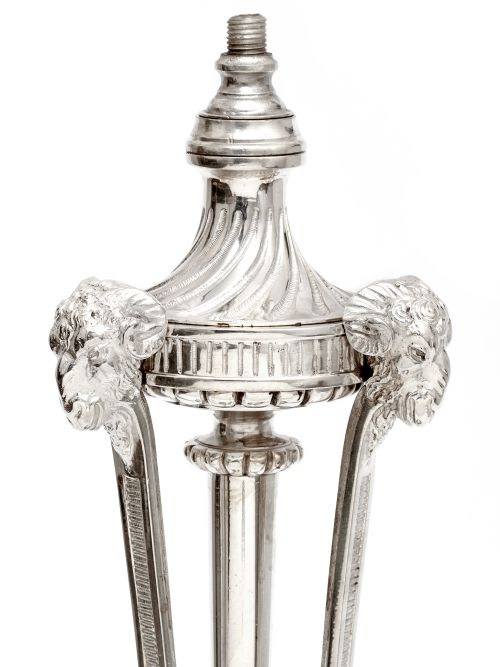 ANTIQUE MORLOT SILVER PLATED TABLE LAMP WITH RAMS HEAD MOTIFS - ADDITIONAL PHOTO 1
