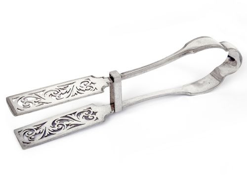fiddle and thread style silver plated asparagus tongs - CATEGORY: ANTIQUE SILVER - DATED 1890
