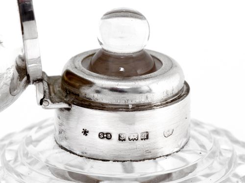 ANTIQUE GLOBE SHAPED CUT GLASS AND SILVER LIDDED PERFUME BOTTLE - ADDITIONAL PHOTO 2