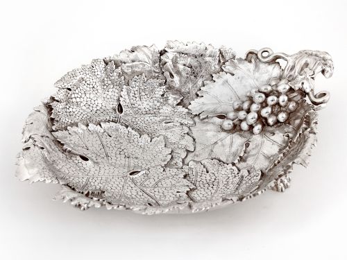 victorian cast silver plated dish decorated with bunches of grapes and vine leaves - CATEGORY: ANTIQUE SILVER - DATED VICTORIAN