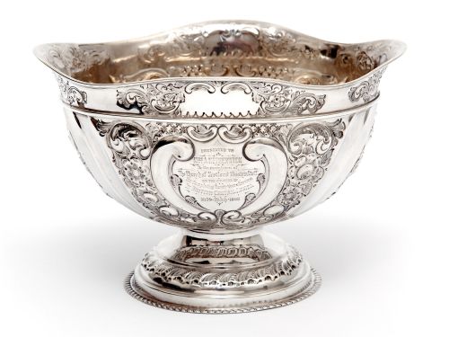 late victorian oval silver fruit bowl embossed with scrolls and flowers - CATEGORY: ANTIQUE SILVER - DATED VICTORIAN