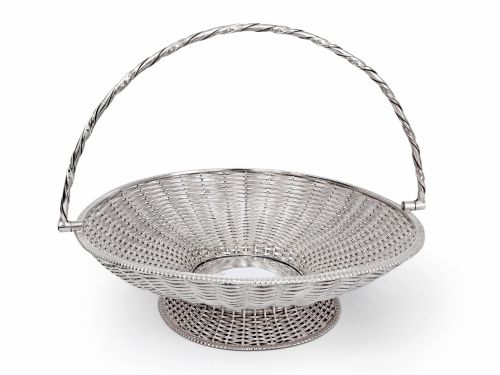 ANTIQUE SILVER PLATED OVAL BASKET FORMED FROM WOVEN WIRE WORK - ADDITIONAL PHOTO 1