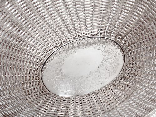 ANTIQUE SILVER PLATED OVAL BASKET FORMED FROM WOVEN WIRE WORK - ADDITIONAL PHOTO 2