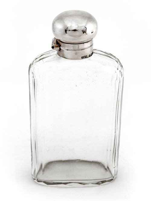LARGE EDWARDIAN SILVER AND GLASS HIP FLASK - ADDITIONAL PHOTO 1