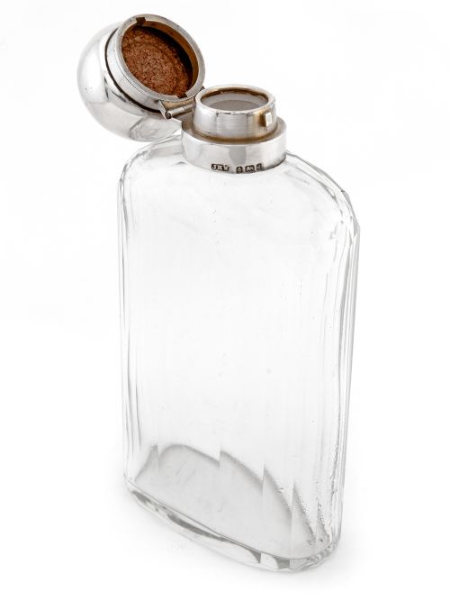 LARGE EDWARDIAN SILVER AND GLASS HIP FLASK - ADDITIONAL PHOTO 2