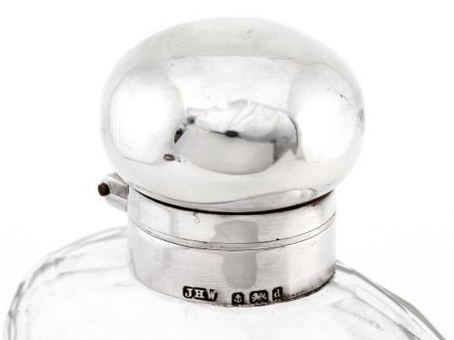LARGE EDWARDIAN SILVER AND GLASS HIP FLASK - ADDITIONAL PHOTO 3