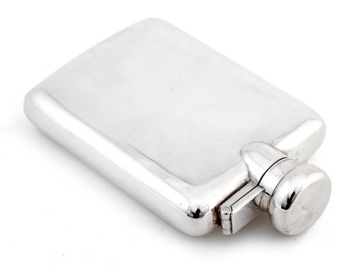 antique plain body silver hip flask with a bayonet style hinged lid - CATEGORY: ANTIQUE SILVER - DATED 1910