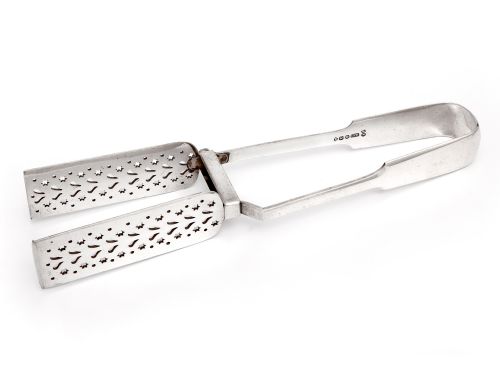 SILVER PLATED ASPARAGUS TONGS WITH PIERCED RECTANGULAR BLADES - ADDITIONAL PHOTO 1