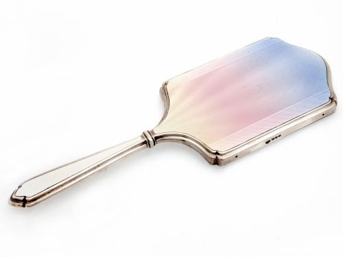 unusual graduated guilloche enamel silver hand mirror - CATEGORY: ANTIQUE SILVER - DATED 1940