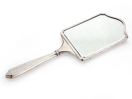 UNUSUAL GRADUATED GUILLOCHE ENAMEL SILVER HAND MIRROR - ADDITIONAL PHOTO 1