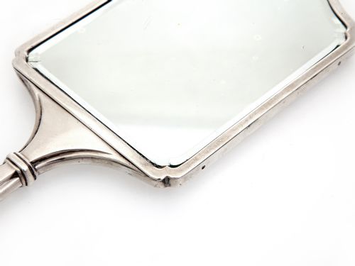 UNUSUAL GRADUATED GUILLOCHE ENAMEL SILVER HAND MIRROR - ADDITIONAL PHOTO 5