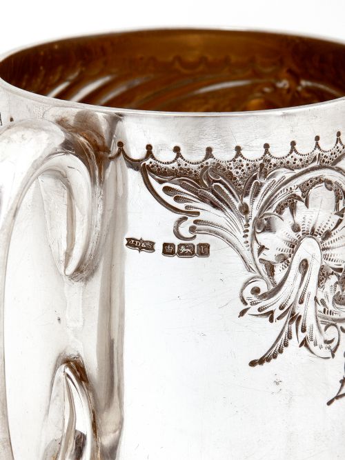 EDWARDIAN SILVER CHILD OR CHRISTENING MUG HAND CHASED WITH FLOWERS AND SCROLLS - ADDITIONAL PHOTO 3