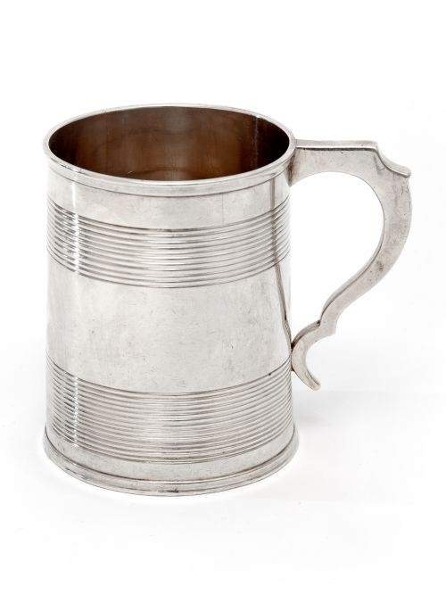 victorian silver christening mug with a reeded banded plain body - CATEGORY: ANTIQUE SILVER - DATED 1870