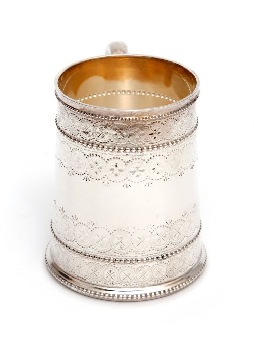 VICTORIAN THOMAS BRADBURY SILVER PLATED CHRISTENING MUG - ADDITIONAL PHOTO 1