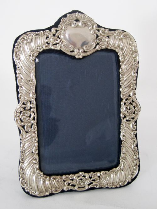 late victorian silver photo frame decorated with scrolls and flowers - CATEGORY: ANTIQUE SILVER - DATED 1890