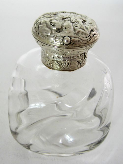 VICTORIAN WILLIAM COMYNS SILVER TOP AND GLASS PERFUME BOTTLE - ADDITIONAL PHOTO 1