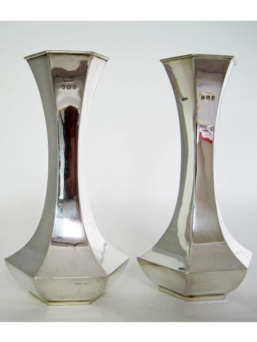 pair of antique hexagonal silver vases - CATEGORY: ANTIQUE SILVER - DATED 1900