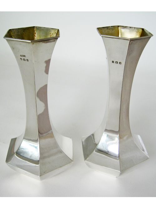 PAIR OF ANTIQUE HEXAGONAL SILVER VASES - ADDITIONAL PHOTO 3