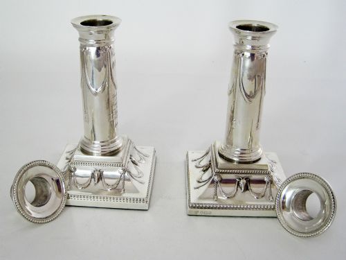 PAIR OF ELEGANT 14CM 55 EDWARDIAN SILVER CANDLESTICKS - ADDITIONAL PHOTO 1
