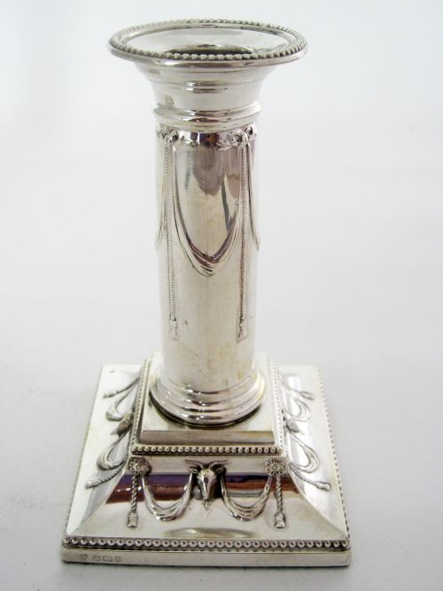 PAIR OF ELEGANT 14CM 55 EDWARDIAN SILVER CANDLESTICKS - ADDITIONAL PHOTO 2