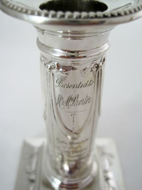 PAIR OF ELEGANT 14CM 55 EDWARDIAN SILVER CANDLESTICKS - ADDITIONAL PHOTO 5