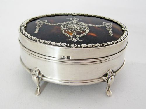 EDWARDIAN SILVER AND TORTOISESHELL OVAL JEWELLERY OR TRINKET BOX - ADDITIONAL PHOTO 1