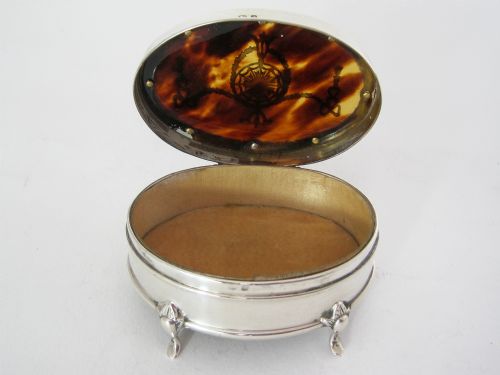 EDWARDIAN SILVER AND TORTOISESHELL OVAL JEWELLERY OR TRINKET BOX - ADDITIONAL PHOTO 3