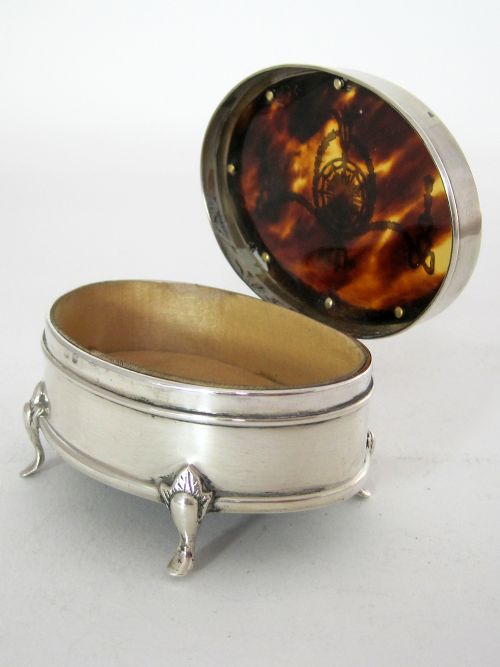 EDWARDIAN SILVER AND TORTOISESHELL OVAL JEWELLERY OR TRINKET BOX - ADDITIONAL PHOTO 6