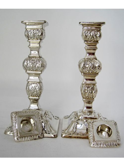 PAIR OF ORNATE LATE VICTORIAN SILVER CANDLESTICKS - ADDITIONAL PHOTO 1